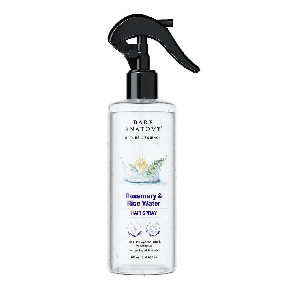Revitalize Your Hair with Bare Anatomy Rosemary & Rice Water - 100% Natural, Non-Greasy, Fast-Absorbing Formula for Soft, Smooth Hair - 200 mL