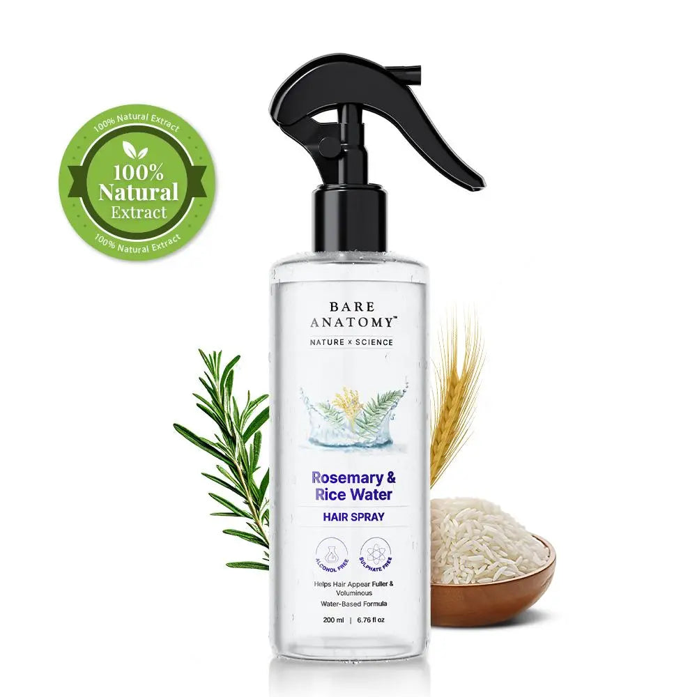Revitalize Your Hair with Bare Anatomy Rosemary & Rice Water - 100% Natural, Non-Greasy, Fast-Absorbing Formula for Soft, Smooth Hair - 200 mL